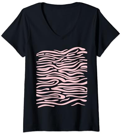 Femme Imprimé tigre rose pastel T-Shirt avec Col en V