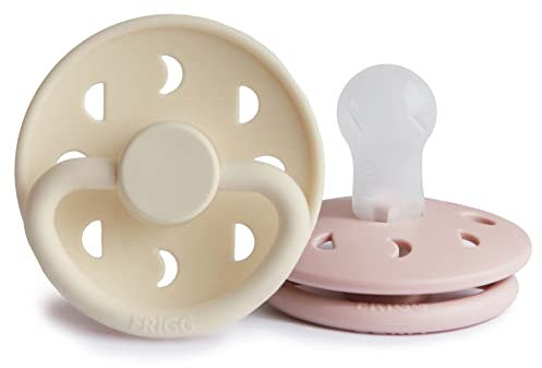 FRIGG Mondphase Silikon Schnuller | Schnuller 2 Packung | Symmetrischer Sauger in Kirschform | BPA-frei | Hergestellt in Dänemark | Silikon Schnuller | (Blush/Cream, Größe 1 (0-6 Monate))