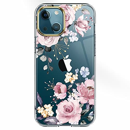 luolnh Compatible with iPhone 14 Plus Case with Flowers,for Girly Women,Shockproof Clear Floral Pattern Hard Back Cover for iPhone 14 Plus 6.7 inch 2022 -Diagonal Pink Bloom