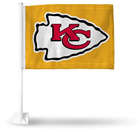 NFL Rico Industries Kansas City Chiefs Goldfarbene doppelseitige Autoflagge – 40,6 x 48,3 cm – starke Stange zum Einhaken an Auto/LKW/Auto