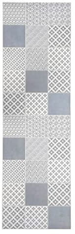 Tadi & Imperio1979 Alfombra Vinílica hidráulica de Baldosas para salón y Colores Gris Plata sobre Fondo Marfil para Cocina, para Pasillo, Baño o Dormitorios - Moqueta Vinilo