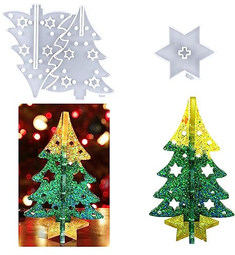 DIYBravo Weihnachten Epoxidharz Formen, Resin Silikon Formen 3D Weihnachtsbaum Spleißen Form, Epoxid Silikonform Harz Gussformen für Ornament Dekoration