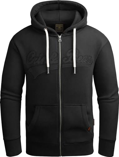 Grin&Bear Hoodie Herren Sweatshirt mit Reißverschluss GEC604 Schwarz L