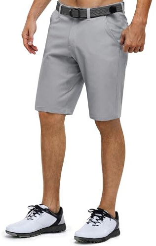 33,000ft Men's Golf Shorts Dry Fit, 11 Lightweight Quick Dry Golf Stretch Bermuda Shorts Performance Casual Shorts with Pockets for Golf Travelling and Wroking, Silver Grey 36W