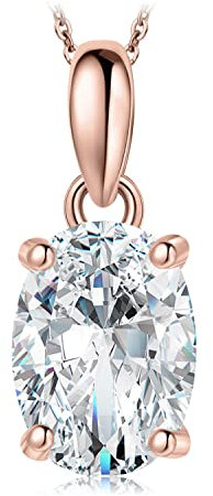 JewelryPalace Ovalschliff 2ct Moissanite Kette Anhänger, Braut Simulierter Diamant Schmuck Set, Halskette Damen Silber 925 Collier Damen mit Stein, Schmuck Mädchen Geschenk für Frauen Rosegold 45CM