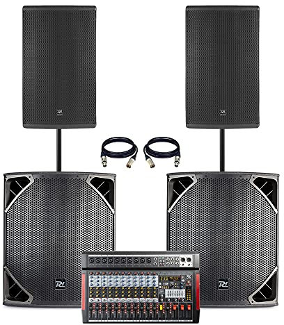 Complete PA System with 15 Active Speakers, 18 Subwoofers & 12-Channel Mixer - High Power Professional Sound Setup for Bands, Churches & Live Events, Bluetooth, DSP Effects Included