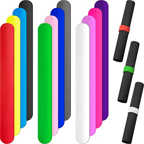 Leyndo 12 Pcs Wrapping Paper Roll Holder Clips Silicone Snap Bands Covered Metal Strips Flip 1 x 9 in Vinyl Roll Poster Holder for Christmas Wedding Graduation Gift Wrapping (Multi Colors)