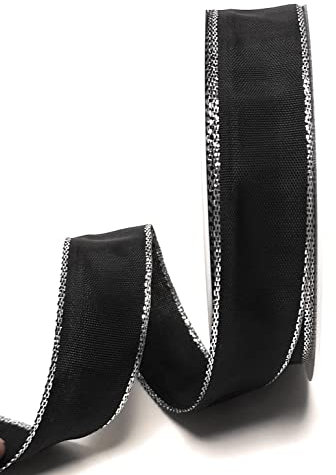 s.dekoda Schleifenband 25m x 25mm Schwarz - Silber Drahtband Geschenkband Dekoband [5121]
