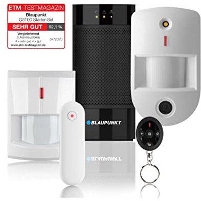Blaupunkt Q3600 Funk-Alarmanlagen Starterset für Haus/Wohnung mit drahtlosem Tür-/ Fenstersensor, Bewegungsmelder, Fernbedienung und Foto-Bewegungsmelder