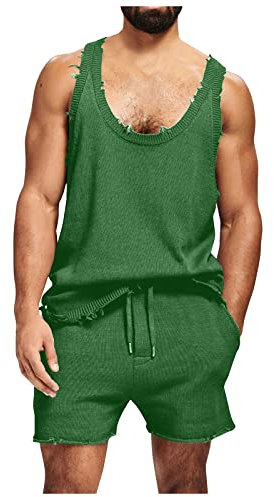 Trainingsanzug Herren Legere Mit Taschen 2 Teiler Tailliertes Solid Sommer Lang Leicht 2 Teiler Herren Baumwolle ärmellos Golf Rundhals Grün