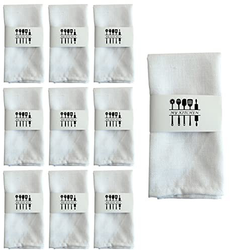 Leinenservietten Stoffservietten, 10 Stück Homes Einfarbig Servietten, Waschbar Leinen-Baumwolle, zarte handgefertigte Stoffservietten 40X40 cm (Weiß)
