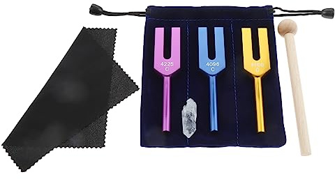 ETERMETA Angel Tuning Forks Set - 4096 Hz, 4160 Hz, 4225 Hz for Musical Instrument, with Silicone hammer and Soft Storage Bag, Colored