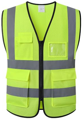 ASIPHITU Reflective Safety Vest for Men Women High Visibility Construction Work Vest with Pockets and zipper front Hi Vis Security Vest with Reflective Strips Meets ANSI/ISEA Standard (AP1-Yellow-L)
