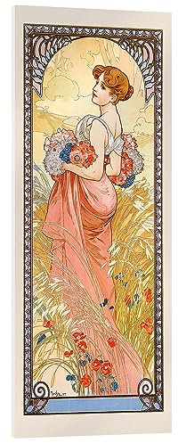 Posterlounge Les saisons - L'Été Tableau en verre acrylique de Alfons Mucha 30 x 70 cm Art nouveau Décoration murale