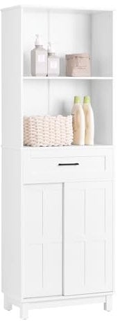 SoBuy Hochschrank mit Schiebetüren Badezimmer schmaler Schrank Badschrank Badregal Badezimmermöbel Weiß BHT ca. 56x165x30cm BZR141-W