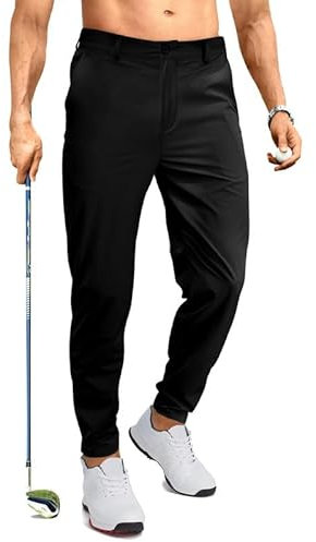 JMIERR Herren Golf Hosen mit 5 Taschen Winter Zip Freizeithosen Slim Fit Chino GolfHosenn Stretch Sport Lang Pants Schwarz L
