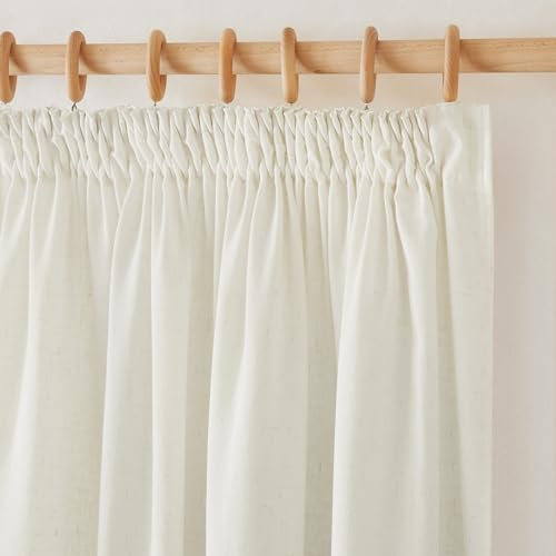 PONY DANCE Cortina de Lino Cortinas Salon 2 Piezas 140x245cm(AnchoxAlto) Cortinas Translúcidas con Ganchos para Riel Cortinas Boho para Comedor Linen Curtains for Living Room, Natural
