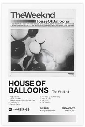 DEZARO House Of Balloons – Musikalbum-Poster, Leinwand, Poster, Schlafzimmer, Dekoration, Sport, Landschaft, Büro, Raumdekoration, Geschenk, ungerahmt, 30 x 45 cm