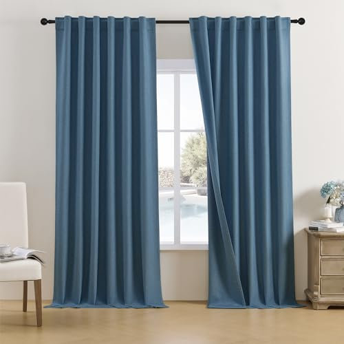 Extra lange Verdunkelungsvorhänge aus Leinen, 332 cm, 2 Paneele, vom Boden bis zur Decke, plissiert, Stangentasche/Rücklasche/Hakengürtel, lichtblockierend, hohe Vorhänge für Glasschiebetür, 127 cm
