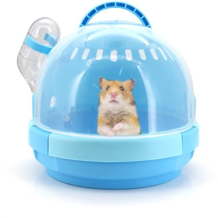 Cage de transport portable en plastique pour hamster et souris - Pour petits animaux - Avec bouteille d'eau - Bleu