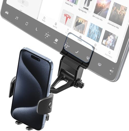 LYFPOOM Tesla Screen Phone holder with Safety Design for Model 3/X/Y/S, Strong Adhesive Cell Phone Mount for Tesla Touch Screen Fit for iPhone 15 14 13 12 Pro Max 4-7 Phones (1x Adhesive Backup