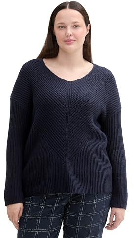 Tom Tailor Damen Plussize RIPP Strickpullover mit V-Ausschnitt, 10668 - Sky Captain Blue, 50