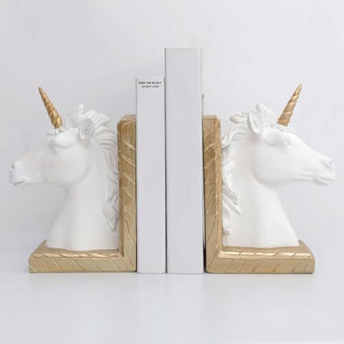 CSTAL Serre-Livres De Luxe Créatifs en Forme De Licorne, Bouchons De Livres en Résine, Supports De Serre-Livres Lourds, Étagères De Bureau, D'école, De Maison, Serre-Livres Décoratifs,Blanc