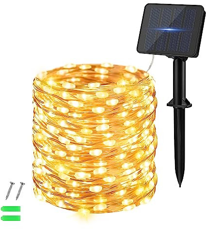 Dalugo Solar Lichterkette Aussen, 120 LED 12M Warmweiß Lichterkette Außen Solar Kupferdraht, Solarlichterkette Außen Wetterfest für Garten, Hof, Baum, Party, Geburtstag, Hochzeit, Weihnachten