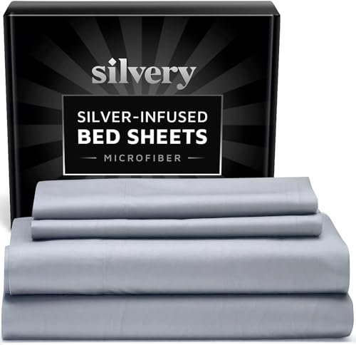 Silvery Silver Infused Bettwäsche-Set, ultraweicher, temperaturregulierender Stoff mit Selbstreinigungstechnologie, das 3 x länger frisch bleibt und für hygienischen Schlaf (Grau, Voll)
