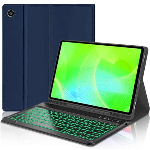 Funda teclado para Samsung Galaxy Tab A9 Plus 11 (SM-X210/X216/X218) 2023,7 colores retroiluminados 5G A9+ Funda magnética con soporte para bolígrafo S (azul)