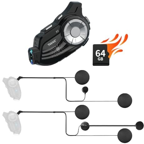 Motorcycle helmet intercom with 2K HD Camera Recorder,2-Way 1000M Motorcycle Communication System Intercom,Motorbike helmet bluetooth headset for all helmet,Music Share(Comes with 64G TF Card)