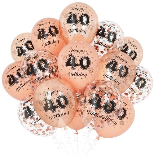 Unisun 40th Birthday Balloons for Women, 40th Birthday Decorations for Girl, Rose Gold 40 Anniversary Balloons Decor for Birthday Party Supplies
