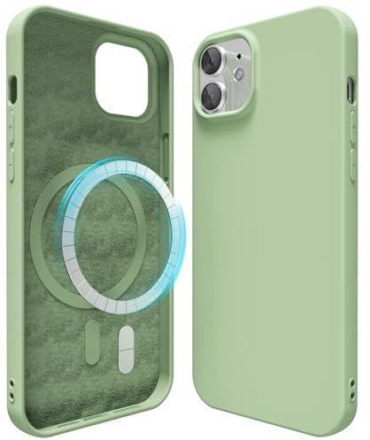 oakxco Silicone Case for iPhone 12 Pro/iPhone 12 Compatible with Magsafe Magnetic Wireless Charging, Slim Thin Soft Rubber Gel with Magnet, Matte TPU Mag Cover for Women Men, Light Green