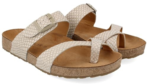 HAFLINGER Bio Juno Leder Pantolette Sandale Korkfußbett Unisex Beige (Sand 1757), Gr 42