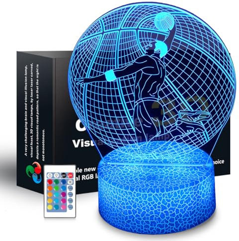 JHXLAMP Lampada da comodino 3D da basket, con 16 colori cangianti, con telecomando e Smart Touch, regalo per Natale, San Valentino, compleanno, per ragazzi e ragazze