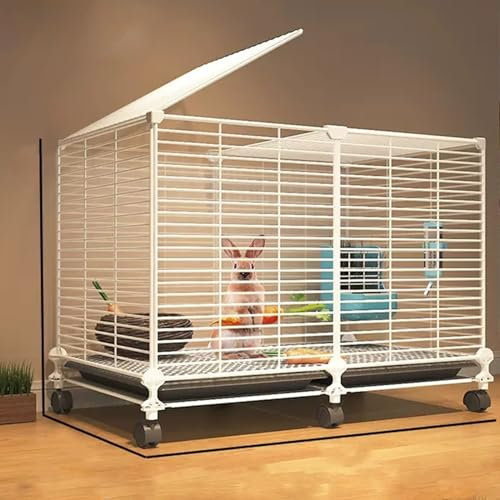 RTTZBOZ Hasenkäfig für den Innenbereich mit Rollen, DIY-Laufstall für Kleintierkäfige, Abnehmbarer Kaninchenkäfig aus Metalldraht Großer(White)
