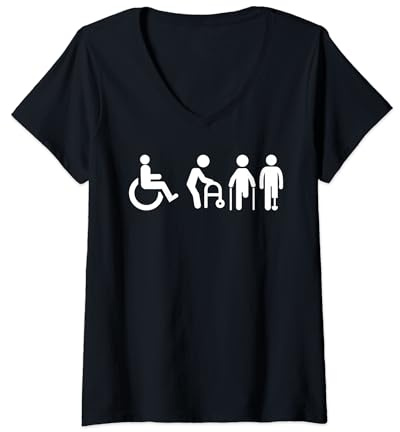 Damen Lustige Amputierte Kunst für Männer Frauen Prothese Bein Rollstuhl T-Shirt mit V-Ausschnitt