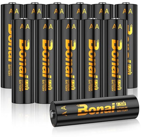 BONAI Lithium AA Batteries 12 Pack, Long Lasting Lithium Battery for Devices that Need Stable Full 1.5V (Disposable AA Batteries)