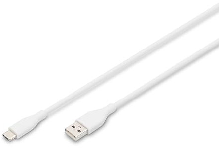 DIGITUS USB 2.0 Anschlusskabel – 2 m – USB-A zu USB-C – Flexibler Silikonmantel mit Knickschutz – Bis zu 480 Mbit/s – USB-Kabel mit Plug & Play – Weiß