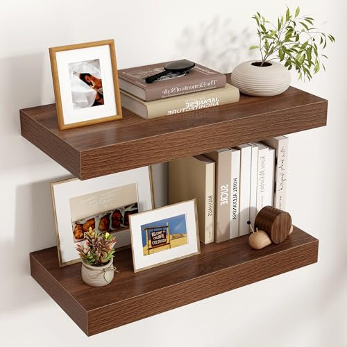 Venusmiles Schweberegale für die Wand, 61 cm breit x 30,5 cm tief, schwebende Regale, langes Holz, schwebendes Wandregal für Wohnzimmer, Badezimmer, Schlafzimmer, Küche, Zuhause – (Nussbaum, 61 cm B x