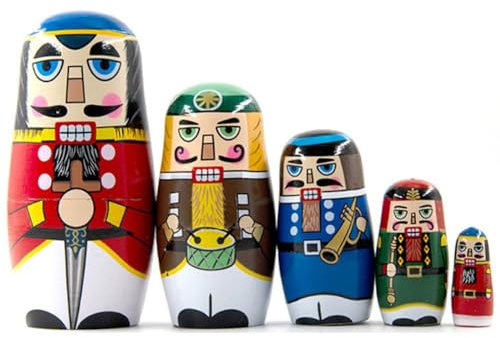 Vobumix Christmas Russian Nesting Dolls Handmade Wooden Nutcracker Soldier Dolls Cute Cartoon Pattern Nesting