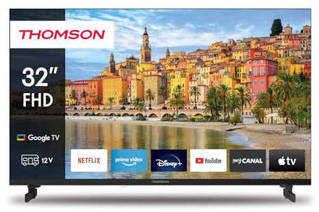 THOMSON32 Pouces (81 cm) LED Full HD 12V Google Smart Camping TV, Wi-FI,Dolby Audio, HDR10, Bluetooth 5.1, Triple-Tuner (Câble/Satellite/Antenne), HDMI, CI+, A+ Panneau - 32FG2S14C