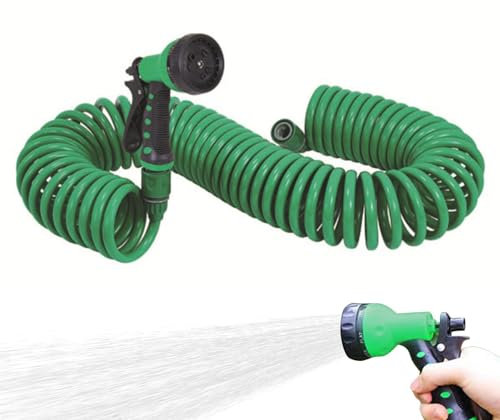Manguera de jardín en espiral,Manguera de jardín en espiral,Manguera de riego flexible - Manguera de agua flexible en espiral con boquilla de pulverización de 7 patrones Mangueras de riego de retroces