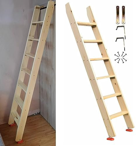Etagenleiter mit breiten Sprossen, für Kinder und Studenten, Doppelbett, erhöhtes Bett, mit Halterungen und rutschfesten Füßen, Buchhandlung, Holzleiter für ältere Menschen und Behinderte