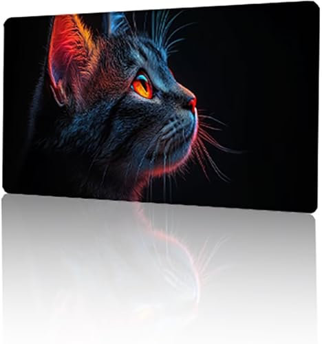 Alfombrilla Ratón Negro, Gato Alfombrilla Ratón 800x300x3mm, Extendido Alfombrilla Gaming Escritorio con Bordes Cosidos, Lmpermeable Antideslizante Fondo de Goma Mouse Pad, Regalo Mujer Hombre T-3460