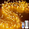 KINGCOO Feuerwerk Lichterkette Außen Innen, 9M 300LED USB Kupferdraht Cluster Lichter 8Modi mit Timer Fernbedienung für DIY Schlafzimmer Weihnachten Hochzeit Party Décor (9M-Warmweiß)