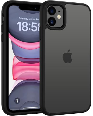 HGH Matte Schutzhülle für iPhone 11, 15,5 cm (6,1 Zoll), mattiert, durchscheinend, Anti-Fingerabdruck, dünn, stoßfest, Kameraschutz für iPhone 11, Schwarz