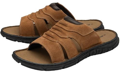 DUNLOP Mens Open Toe Leather Sandals - Tan - UK 10