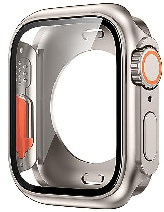 BANDKIT Displayschutzfolie für Apple Watch S10 46 mm, S10 42 mm, 45 mm, 44 mm, 40 mm, 41 mm, harte PC-Schutzhülle vorne und hinten, iWatch 10 9 8 7 SE 6 5 4 Change(Titanium,44mm)