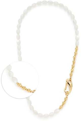 JEWELS BY LEONARDO Halskette Patsy • kurze Statement-Kette aus goldfarbenem Edelstahl • weiße Muschelperlen in Olivenform • polierte Goldkugeln • 50 cm Länge • Schmuck Geschenk für Frauen • 024609